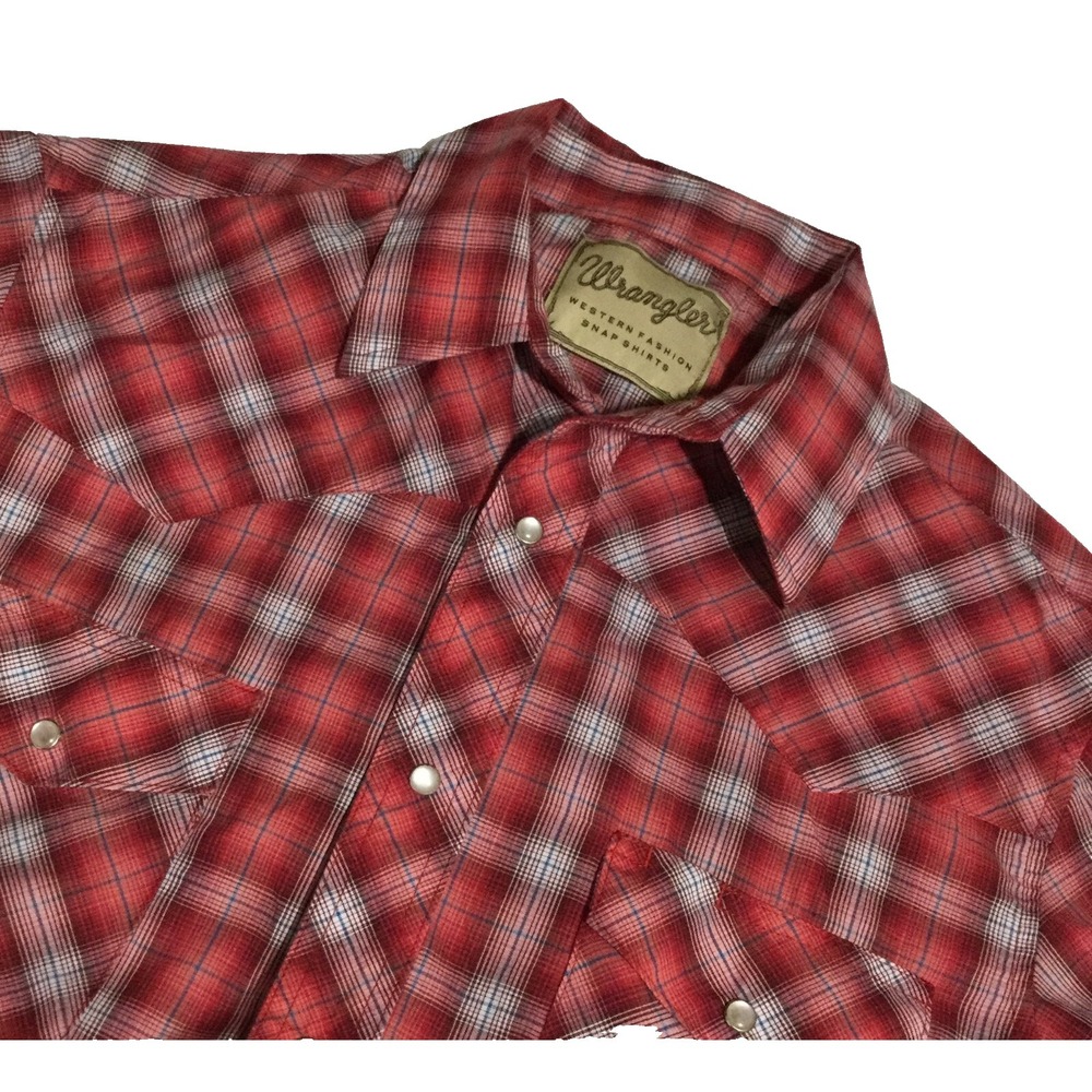 Wrangler Shirt Mens Western Red Plaid Pearl Snap Short Sleeve Cowboy Rodeo SZ L